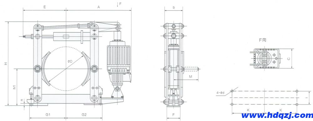YWZ(4B)電力液壓鼓式制動器外形尺寸圖 YWZ(4B)電力液壓鼓式制動器外形尺寸圖