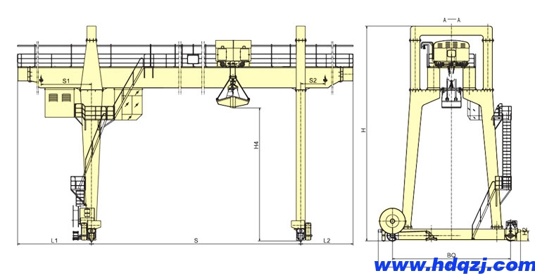 MZ型雙梁抓斗門式起重機(jī)結(jié)構(gòu)圖 MZ型雙梁抓斗門式起重機(jī)結(jié)構(gòu)圖