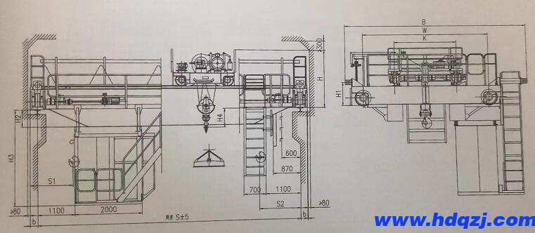 QC型電磁橋式起重機結(jié)構(gòu)技術(shù)參數(shù)圖 QC型電磁橋式起重機結(jié)構(gòu)技術(shù)參數(shù)圖