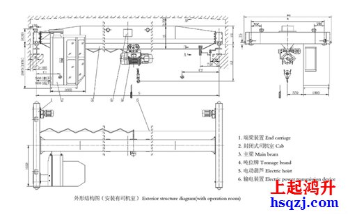 1噸單梁行車(chē)外形尺寸圖
